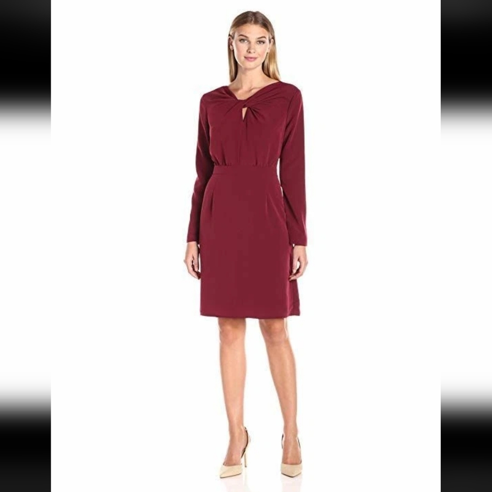 Lark & Ro Deep Red Long Sleeve Dress NWOT Keyhole Twist Knee length Classy